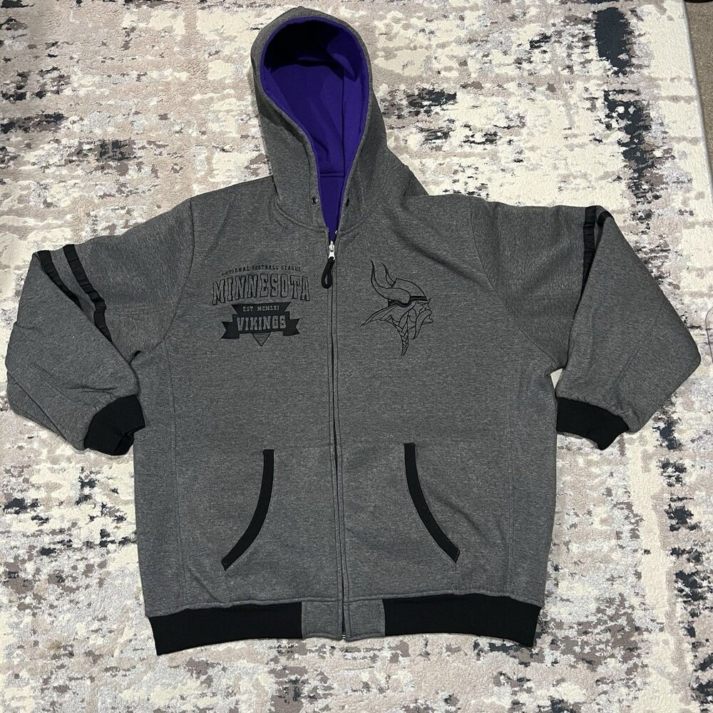 Vintage Minnesota Vikings Reversible Hooded Jacket 2XL Purple/Gray GIII NFL Logo - Picture 2 of 16